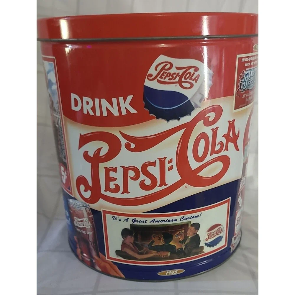 Vintage Coca Cola Pepsi-Cola Retro Red White Blue Storage Tin